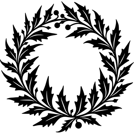 Black silhouette of a seasonal Christmas wreath with leaves and berries.
