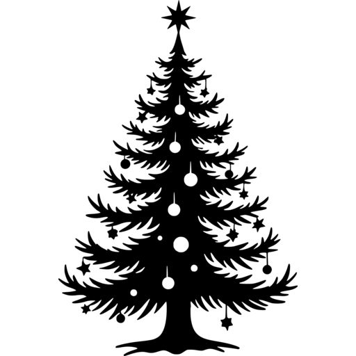 Traditional Christmas tree silhouette with ornaments and star on top
