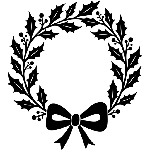 A vintage style Christmas wreath featuring holly leaves, berries, and a bow.