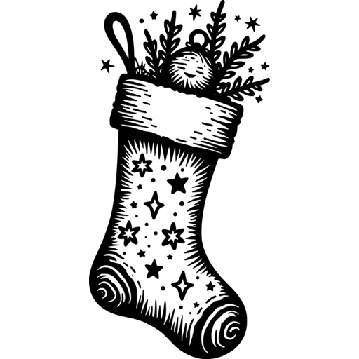 A whimsical Christmas stocking adorned with stars and foliage.