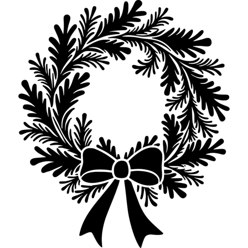 A whimsical Christmas wreath featuring an array of foliage and a bow.