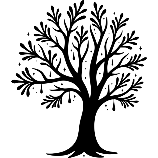 Silhouette of a winter wonderland tree with intricate branches and sparkling details.