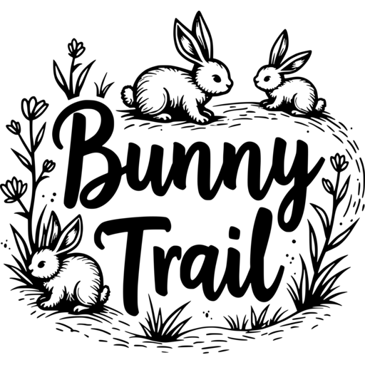 Illustration of three rabbits surrounded by flowers with the text 'Bunny Trail.'