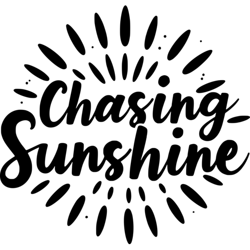 Chasing Sunshine text with a radiant sunburst design.
