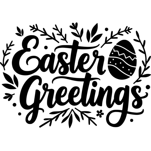 Easter Greetings design with floral elements and an Easter egg