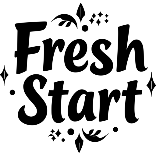 Stylized text design featuring the words 'Fresh Start' surrounded by decorative elements.