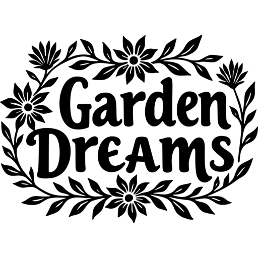 The text 'Garden Dreams' encircled by floral elements.