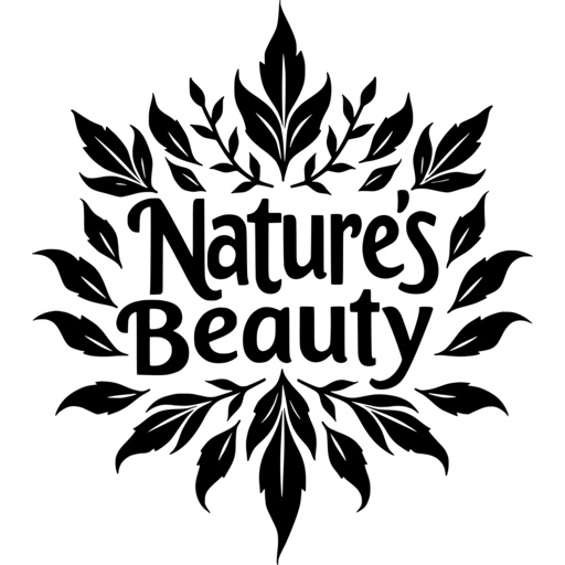 Stylized representation of the phrase 'Nature's Beauty' surrounded by decorative leaves.