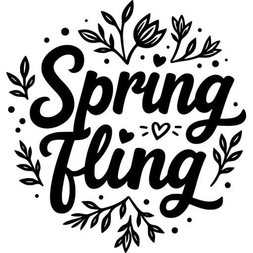 Stylish lettering of 'Spring Fling' surrounded by floral elements.