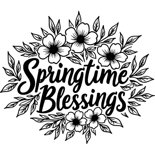 A decorative design featuring the words 'Springtime Blessings' surrounded by flowers and leaves.