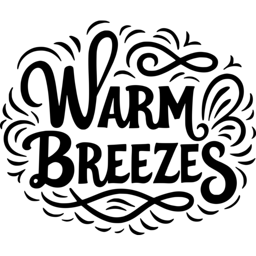 Stylish design featuring the text 'Warm Breezes' with decorative elements.