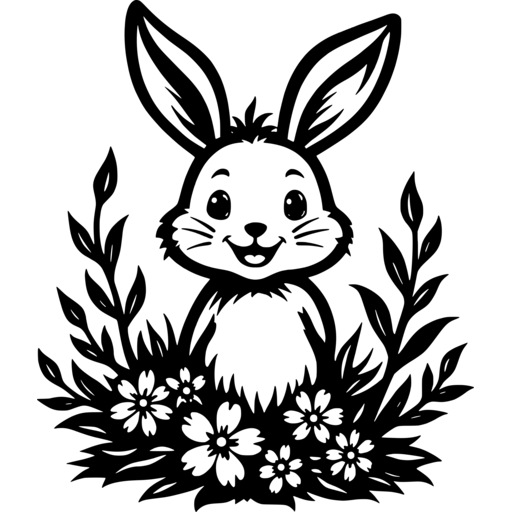 Easter bunny smiling among flowers