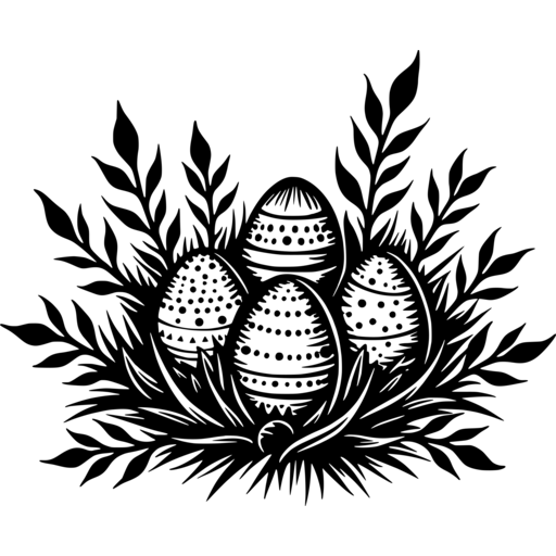 Illustration of Easter eggs surrounded by foliage.