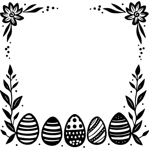 A decorative border featuring Easter eggs and floral elements.