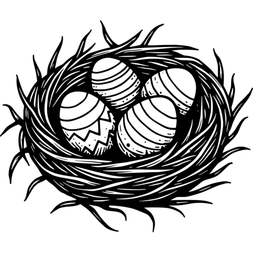 Illustration of decorated Easter eggs in a nest.