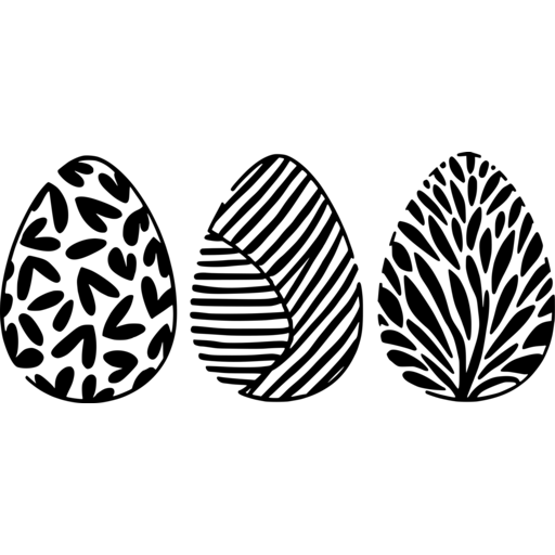 Three minimalist Easter eggs with distinct patterns.