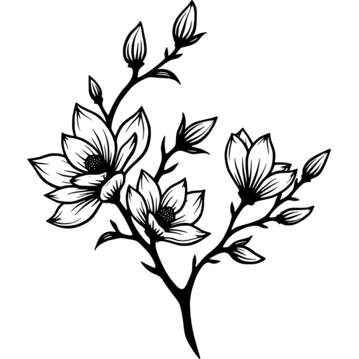 Illustration of spring blossoms with open flowers and buds.