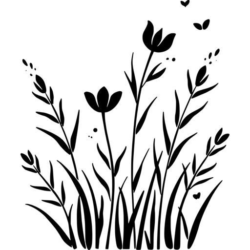 Illustration of tall flowers and grasses, symbolizing a spring breeze.