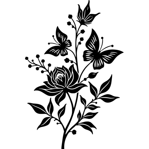 A floral design featuring butterflies and blooming flowers, symbolizing spring enchantment.