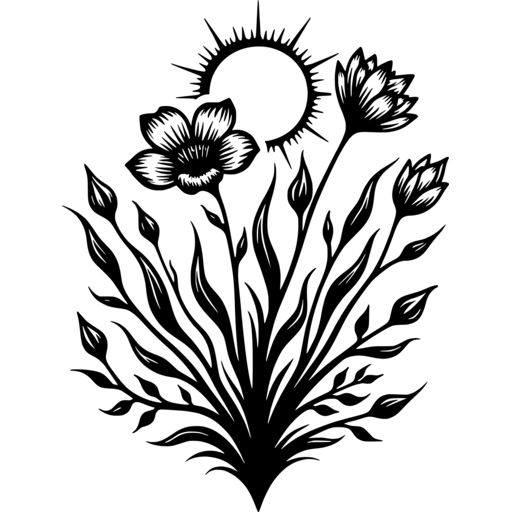 A stylized illustration of flowers and a sun representing spring renewal.