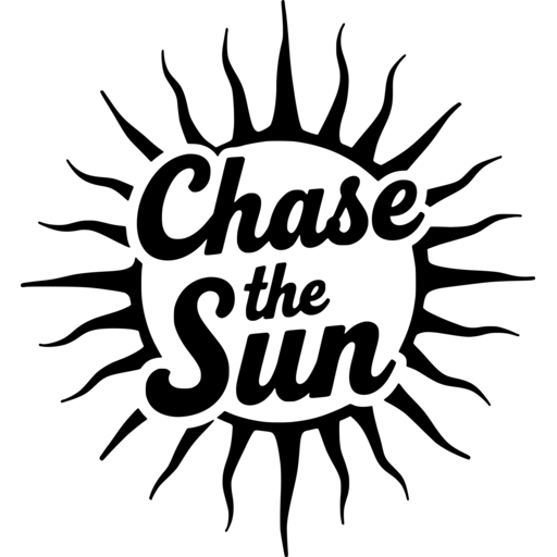 Stylized sun graphic with the phrase 'Chase the Sun' in a bold font