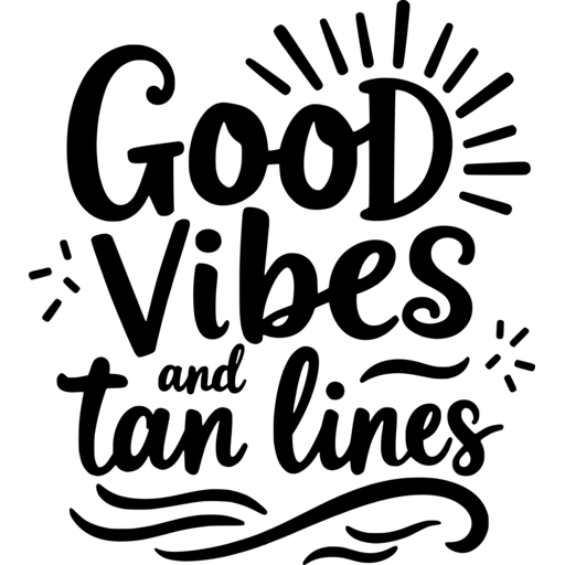 Text design featuring the phrase 'Good Vibes and Tan Lines' with decorative elements.