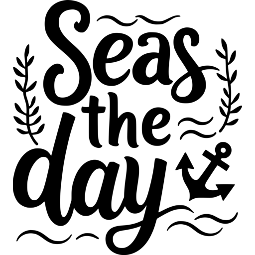 Nautical-themed design with the text 'Seas the day' and anchor motifs.