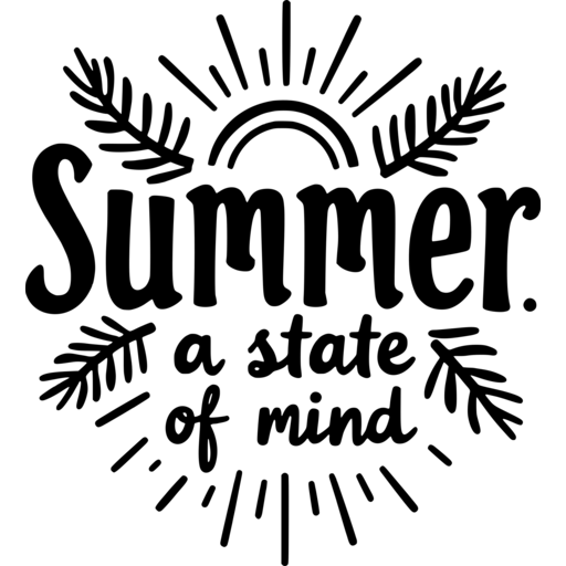 Stylized text design reading 'Summer. a state of mind.' surrounded by decorative elements.