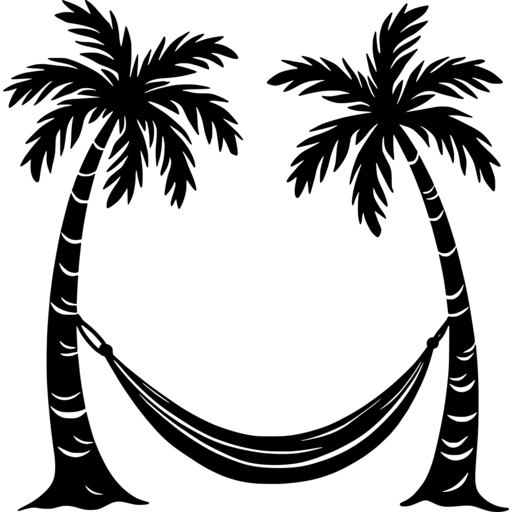 Silhouette of a hammock swing hanging between two palm trees