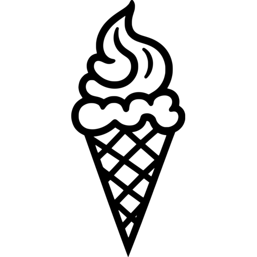 Line art of a summer ice cream cone with soft serve swirl and waffle cone