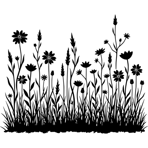 Silhouette of wildflowers and grasses in a summer meadow