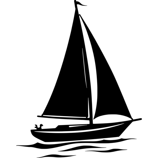 Silhouette of a sailboat on water with full sails